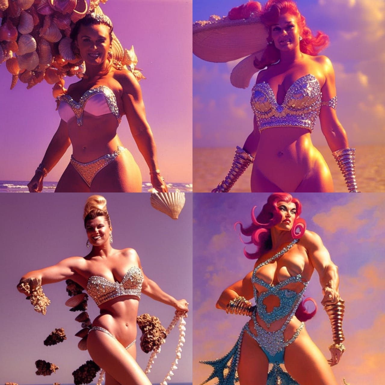 Fantasy Bodybuilder with Sea Crabs, Illustration Style