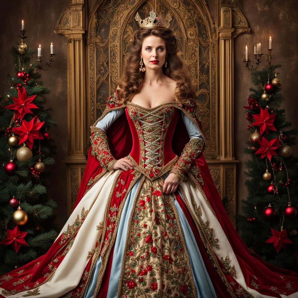 Beautiful Medieval Queen in Christmas Gown Portrait