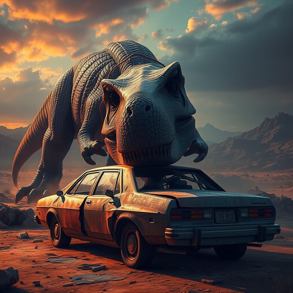 Dinosaur Impact: Cinematic Car Crash Landscape