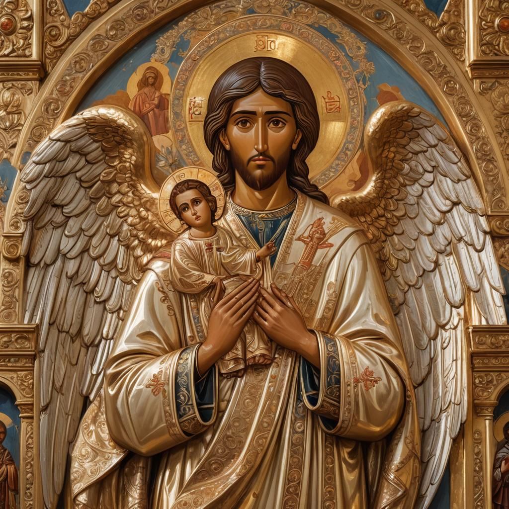 Sacred Orthodox Icon: Angelic Comfort in Byzantine Style