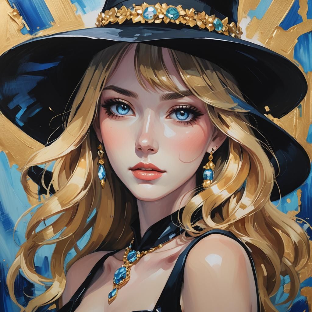 Anime Woman in Fauvist Style with Striking Blue Eyes