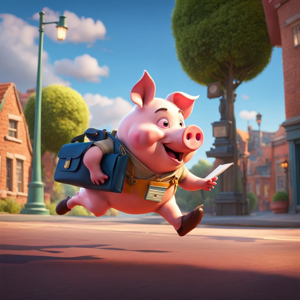 Pig Runs to Post Office: Pixar-Style 3D Art