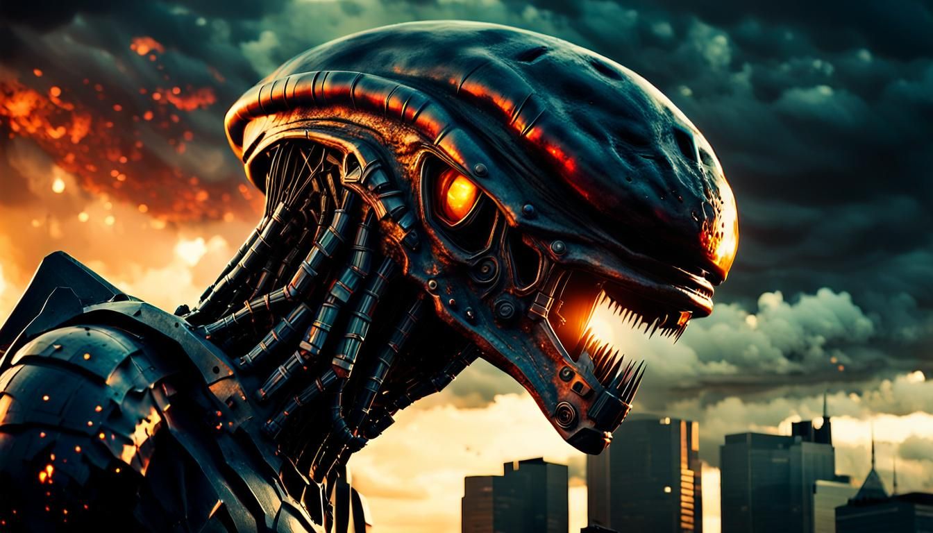 Aliens Invade Earth at Sunset: Cinematic Film Still