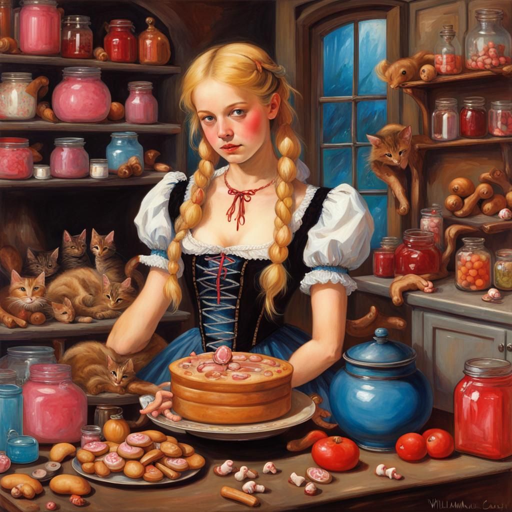 Gingerbread Witch in Kitchen, Fantasy Art