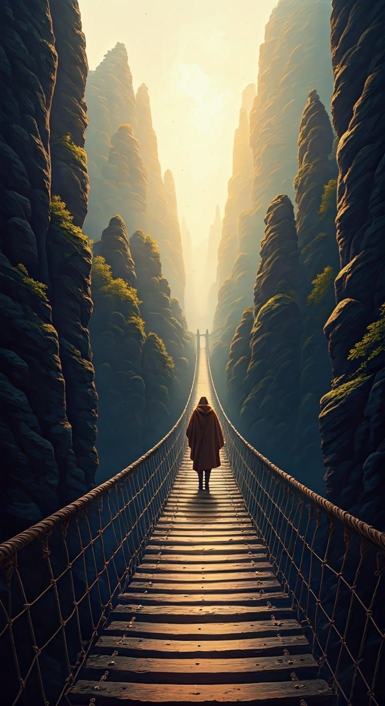 Ethereal Dawn Crossing in Neo-Expressionist Style