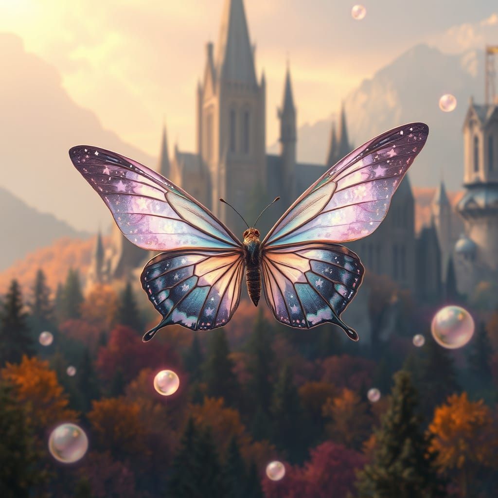 A 3D render of a magical butterfly. The butterfly has wings ...