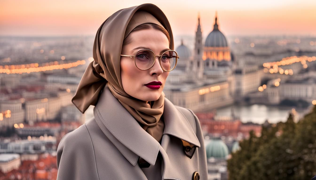 1960s Femme Fatale Meeting in Budapest at Dusk