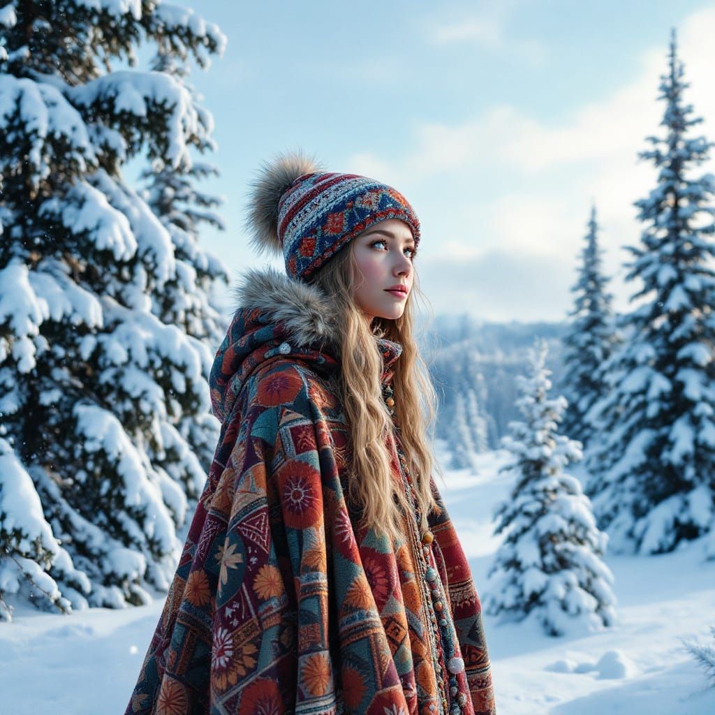 Sami Woman in Breathtaking Lapland Landscape