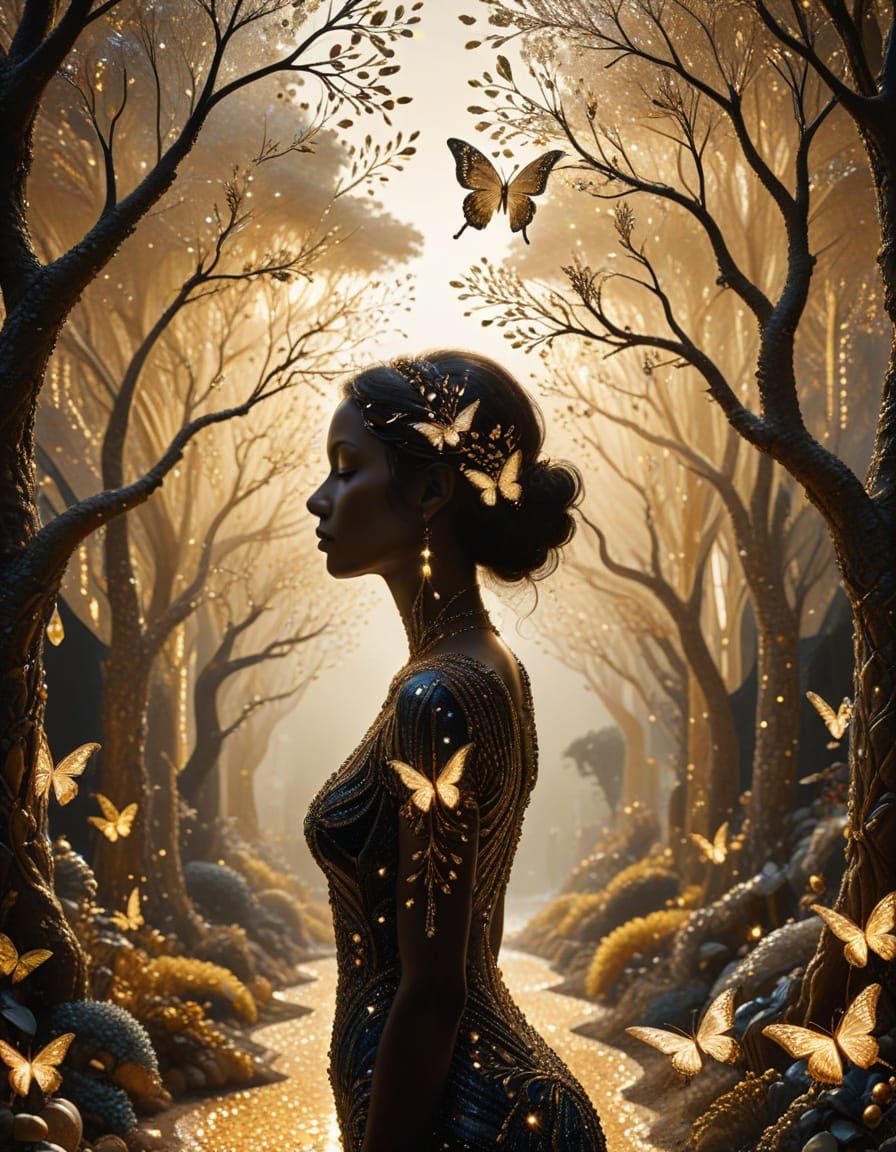 Golden Silhouette in Beaded Textile City