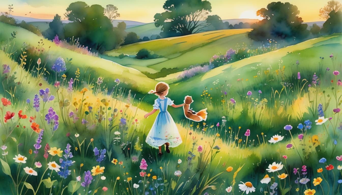 Whimsical Nursery Rhyme Scene in Watercolour