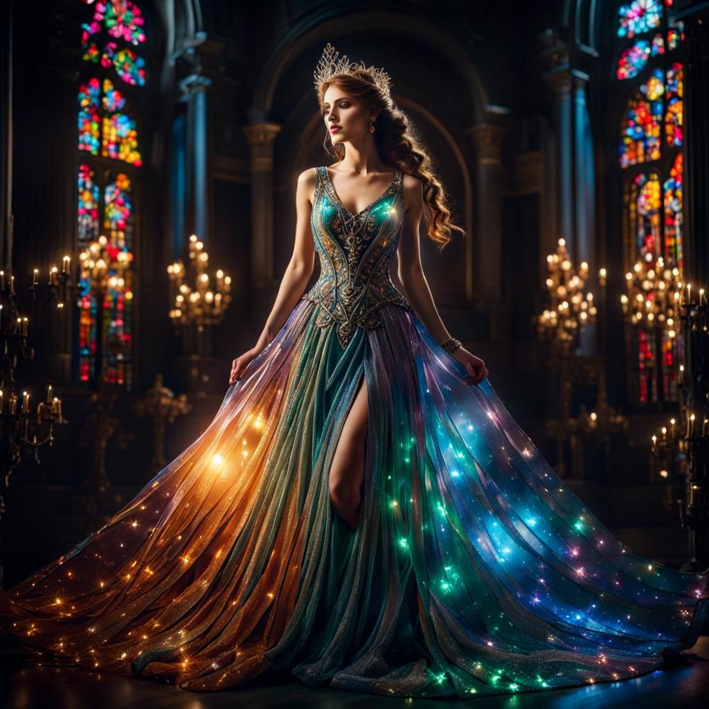 Glass Dress on Woman: Hyperdetailed Digital Painting