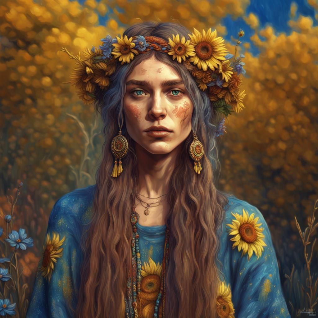 Hippie Girl Painted in a Van Gogh Style