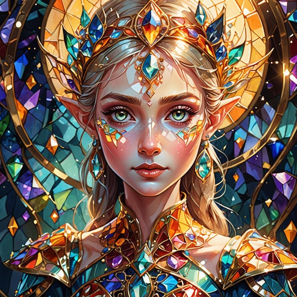 Whimsical Glass Elf Portrait in Fantasy Style