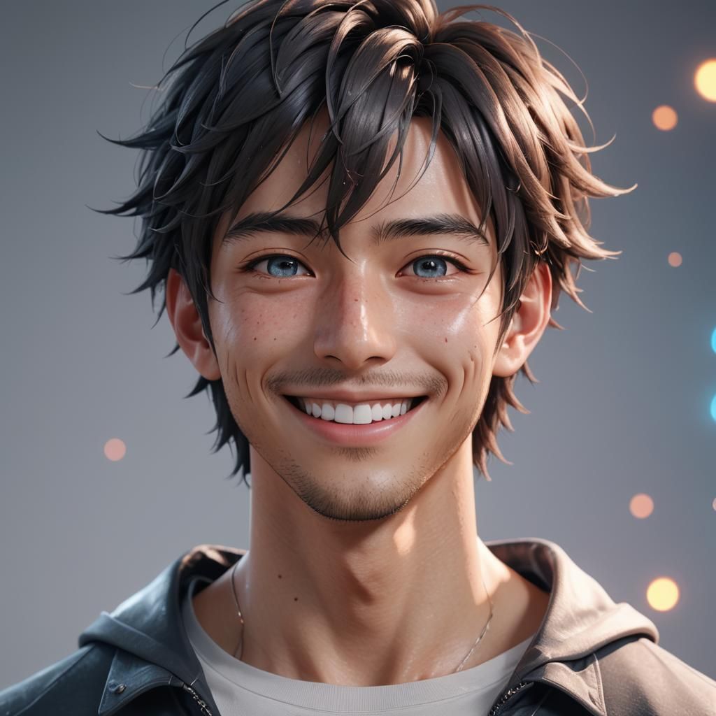 Handsome Anime Man Smiling in 3D
