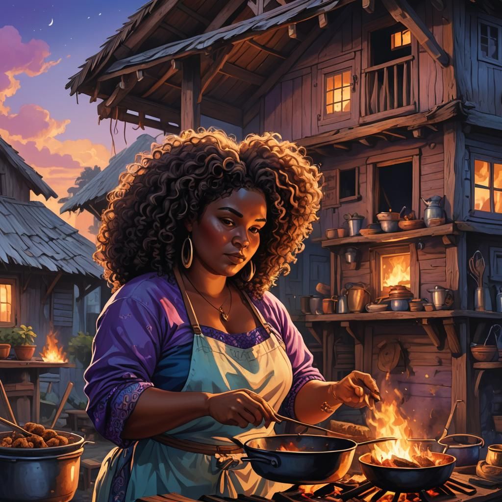 Caribbean Woman Cooking: Fantasy Art Inspired by Loish
