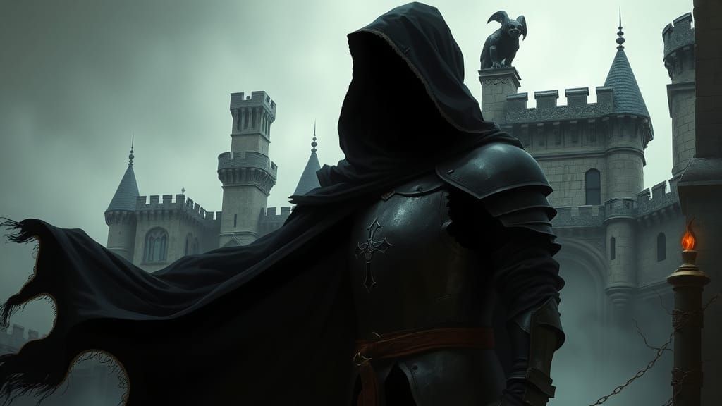 Gothic Portrait: Figure Before Crumbling Castle