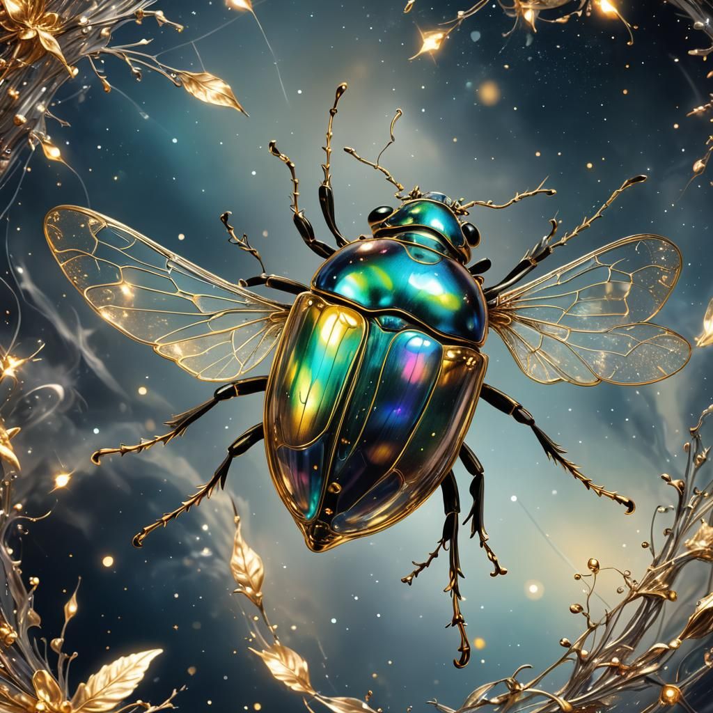 Astral Illustration of a Glass Beetle in Flight