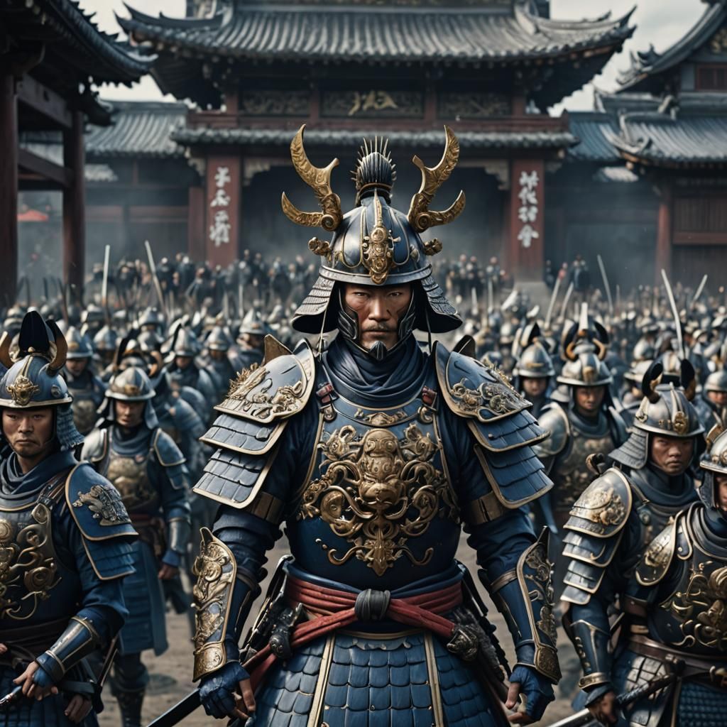 Samurai Lord Leads Army in Detailed Matte Painting