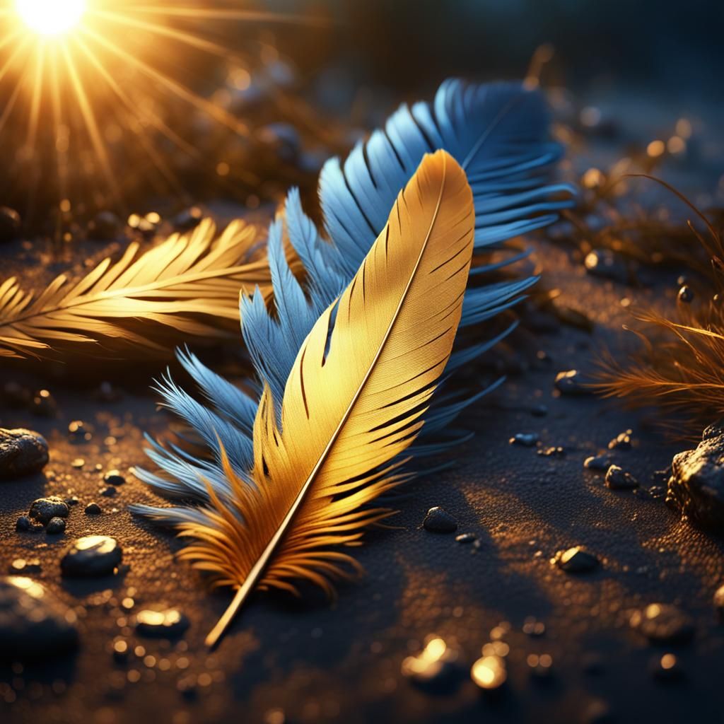 Golden Feather in Sunlight: Detailed Fantasy Art