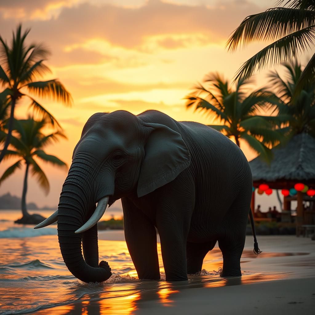 Elephant at Sunset: A Cinematic Tropical Scene