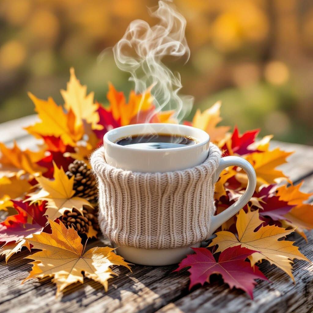 Cozy Coffee Amidst Autumn Leaves