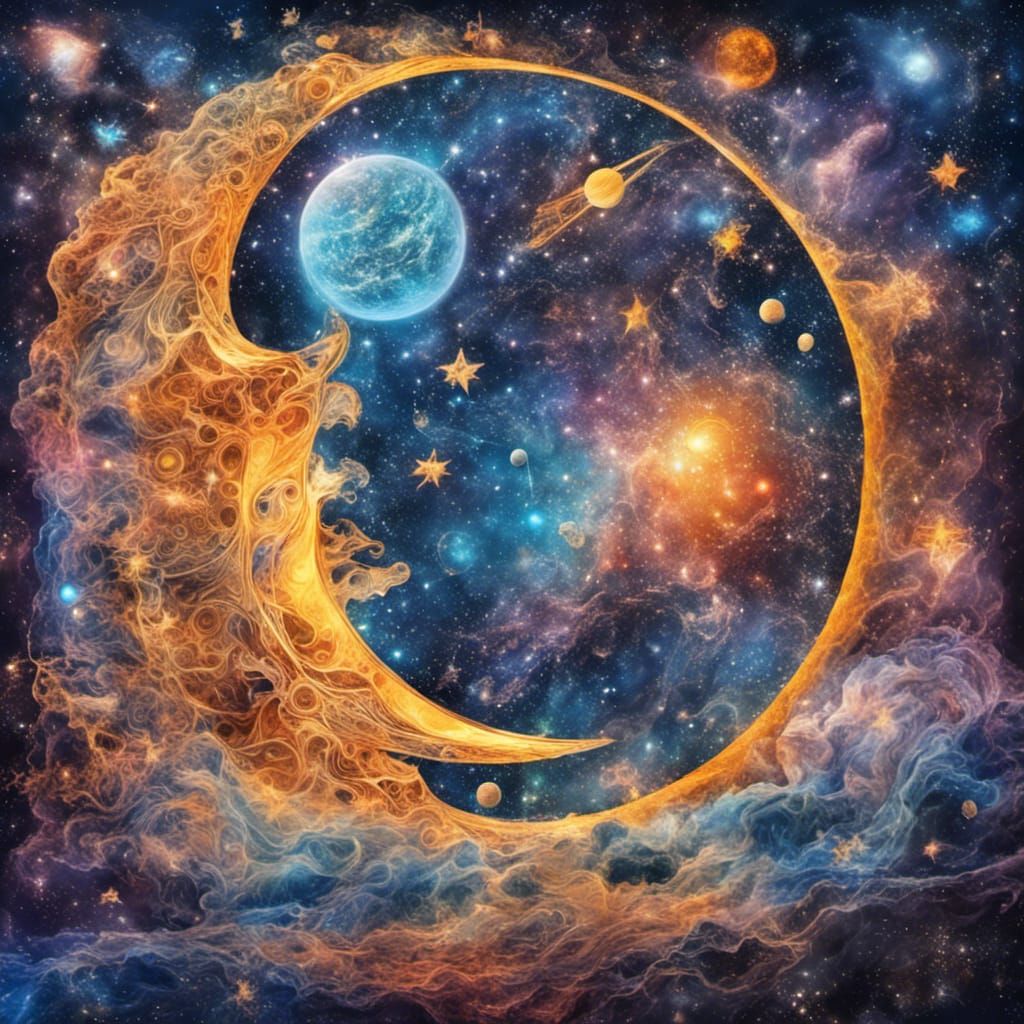 Earth View of Sun, Moon, and Starry Universe