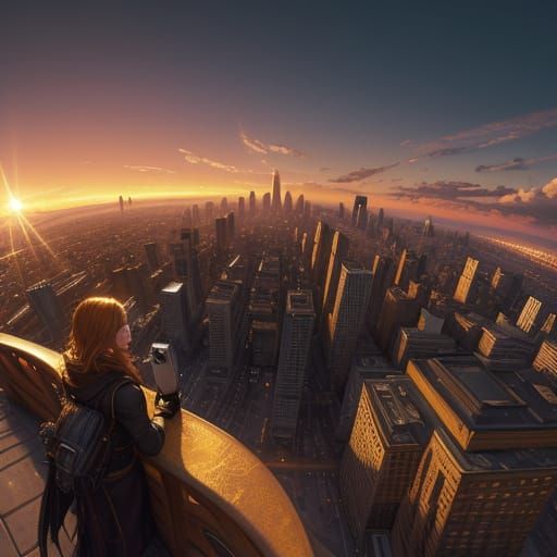 Cityscape Sunset: Photorealistic Concept Art