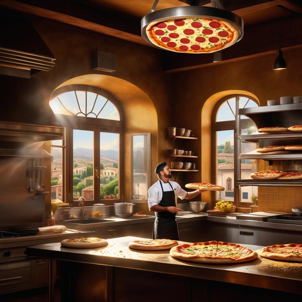 Italian Chef Tossing Pizza Dough: Digital Painting