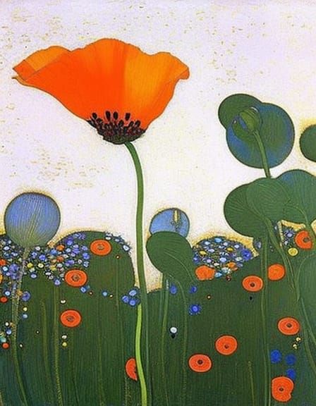 Orange Poppy in Ornamental Style