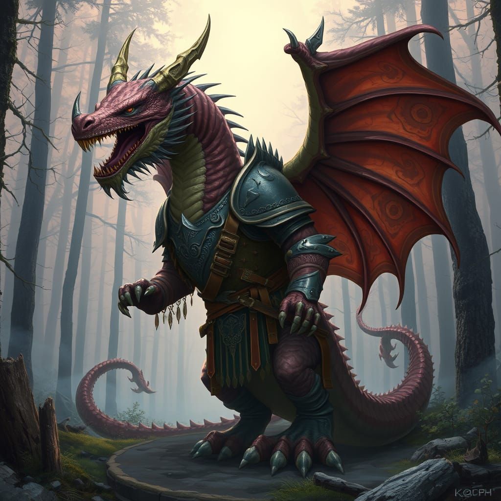 Medieval Scandinavian Dragon in Mystical Forest