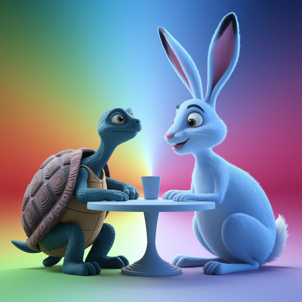 Tortoise and Hare Reminiscing, 3D Digital Art