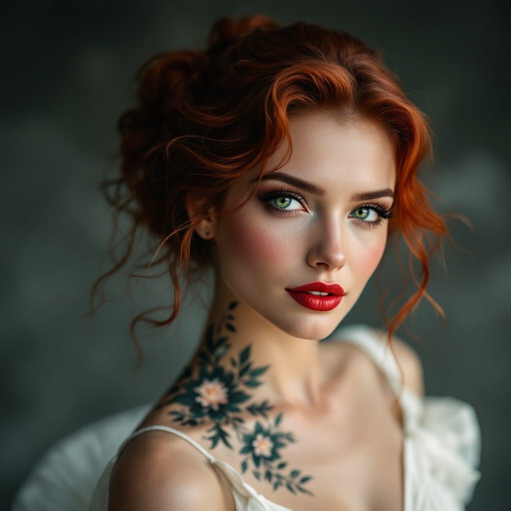 Elegant Woman in Art Deco Style with Vibrant Floral Motifs