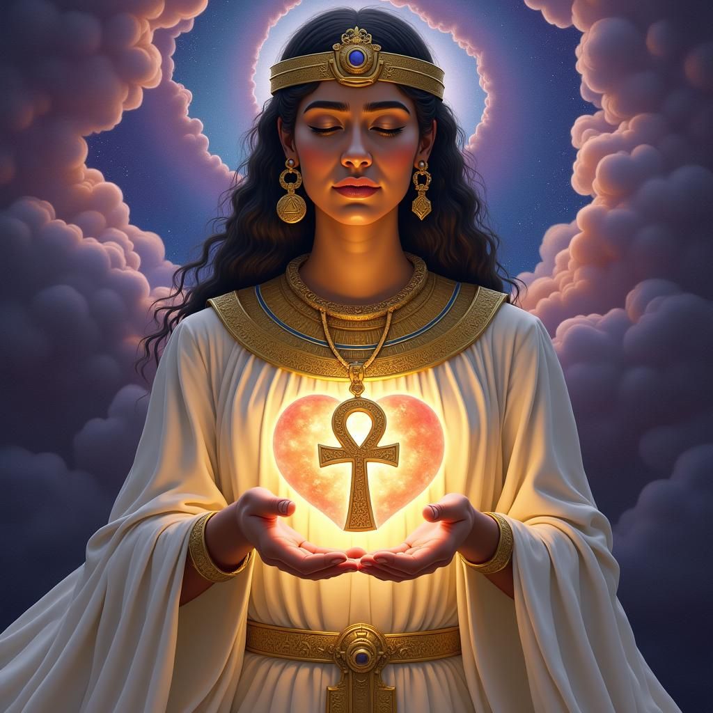 Isis Offers the Ankh of Life in Holographic Art