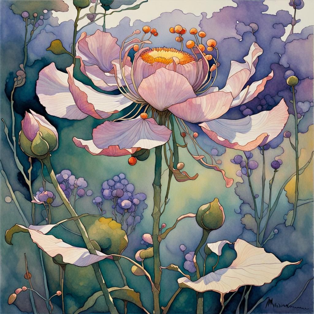 Vibrant Flower Inspired by Watercolor and Oil Painting