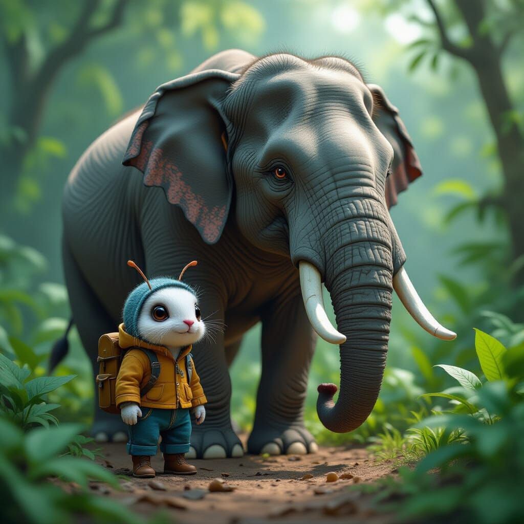 Tiny Bug Meets Giant Elephant in Realistic Nature Scene
