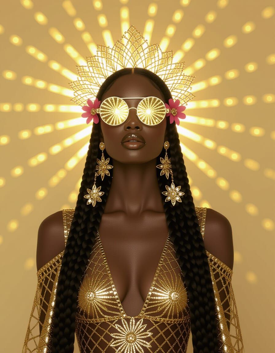 Afrofuturist Woman with Floral Crown, Visionary Art