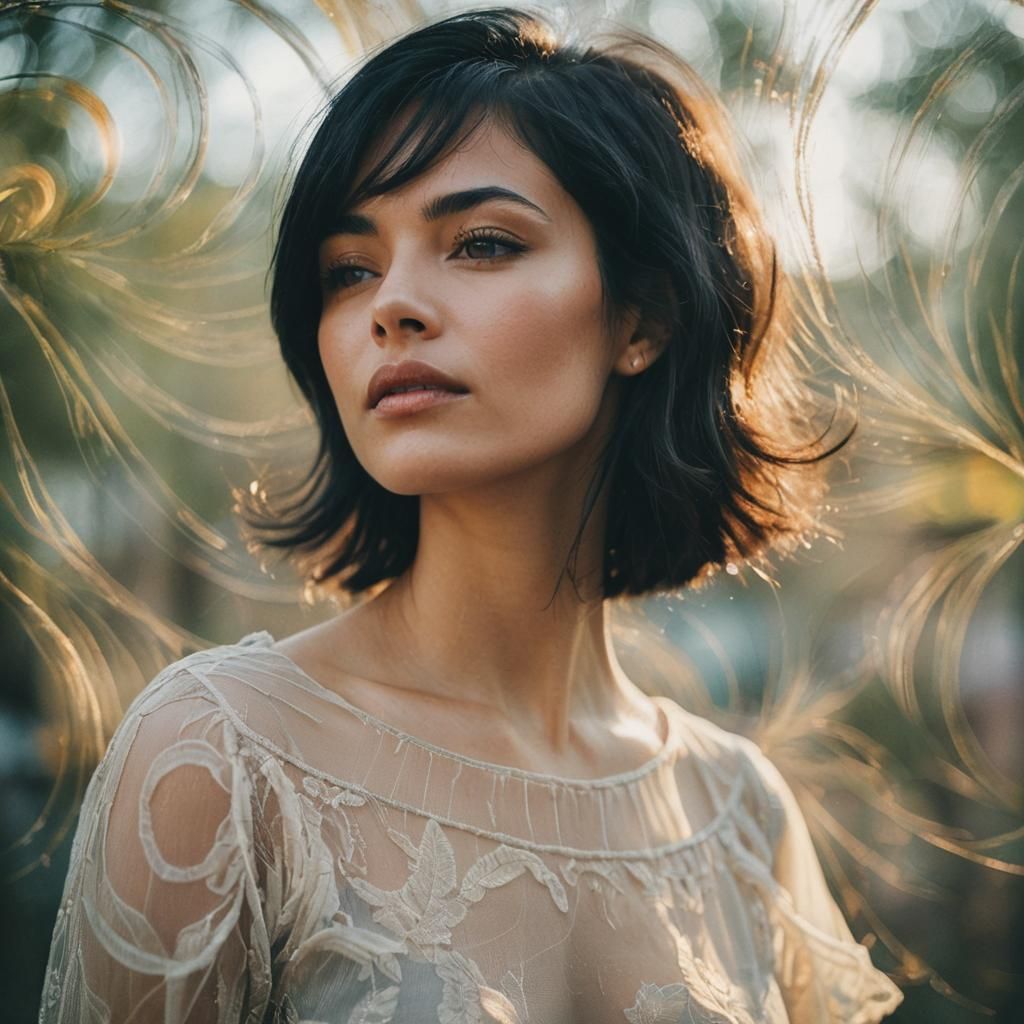 Ethereal Portrait of Woman with Dreamy Light Leaks