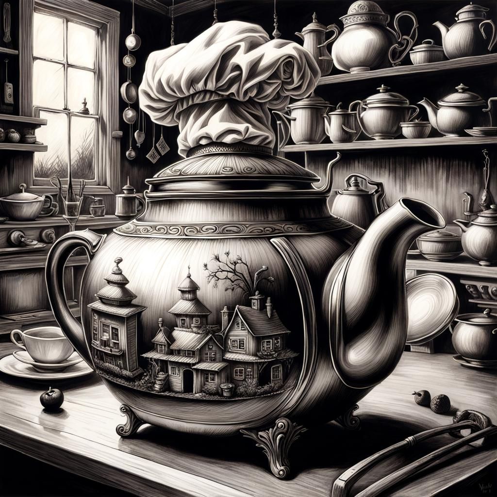 Mischievous Chef Teapot in Dark Fantasy Style