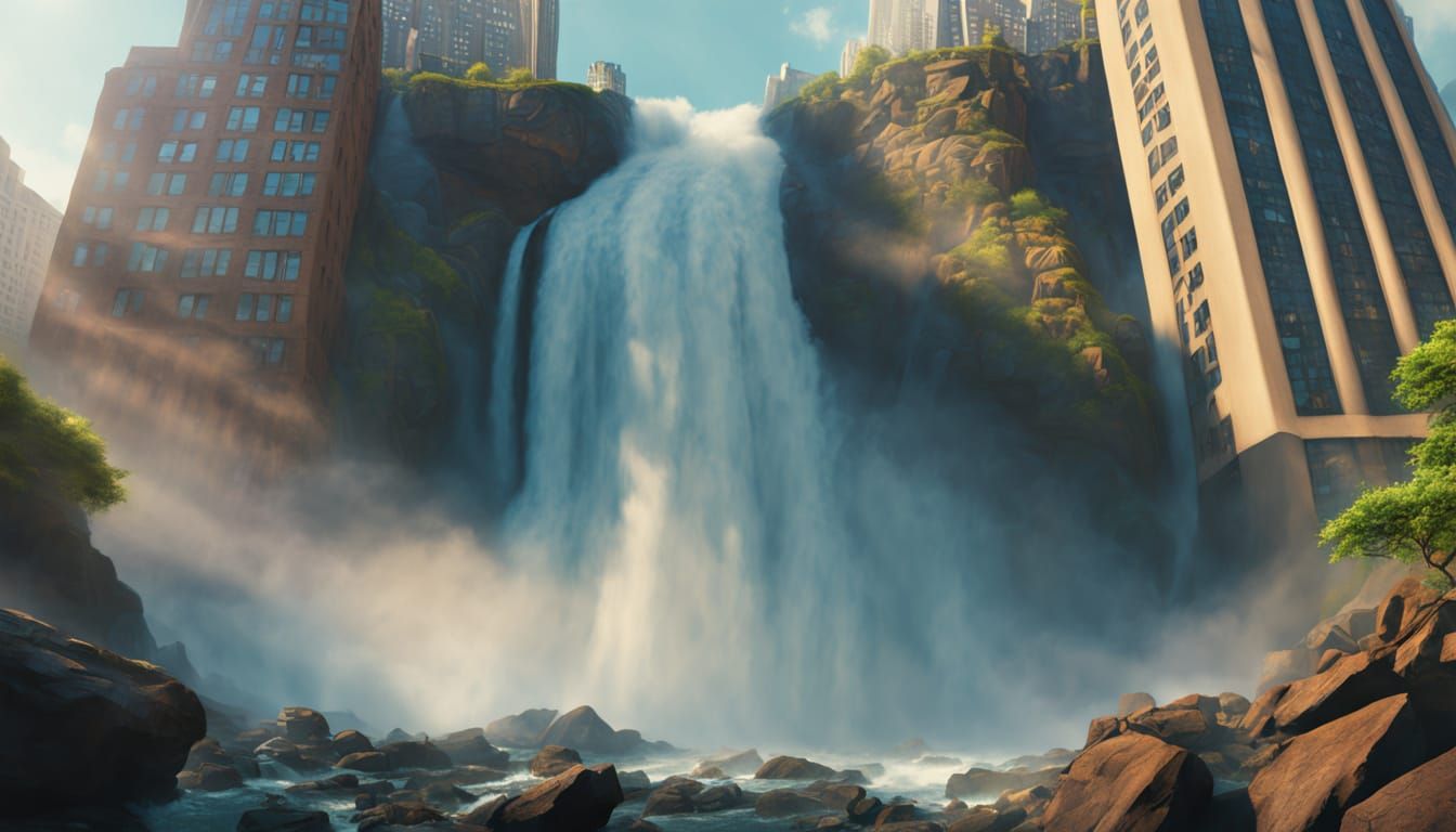 Hyperrealistic Vertigo Falls in City Center