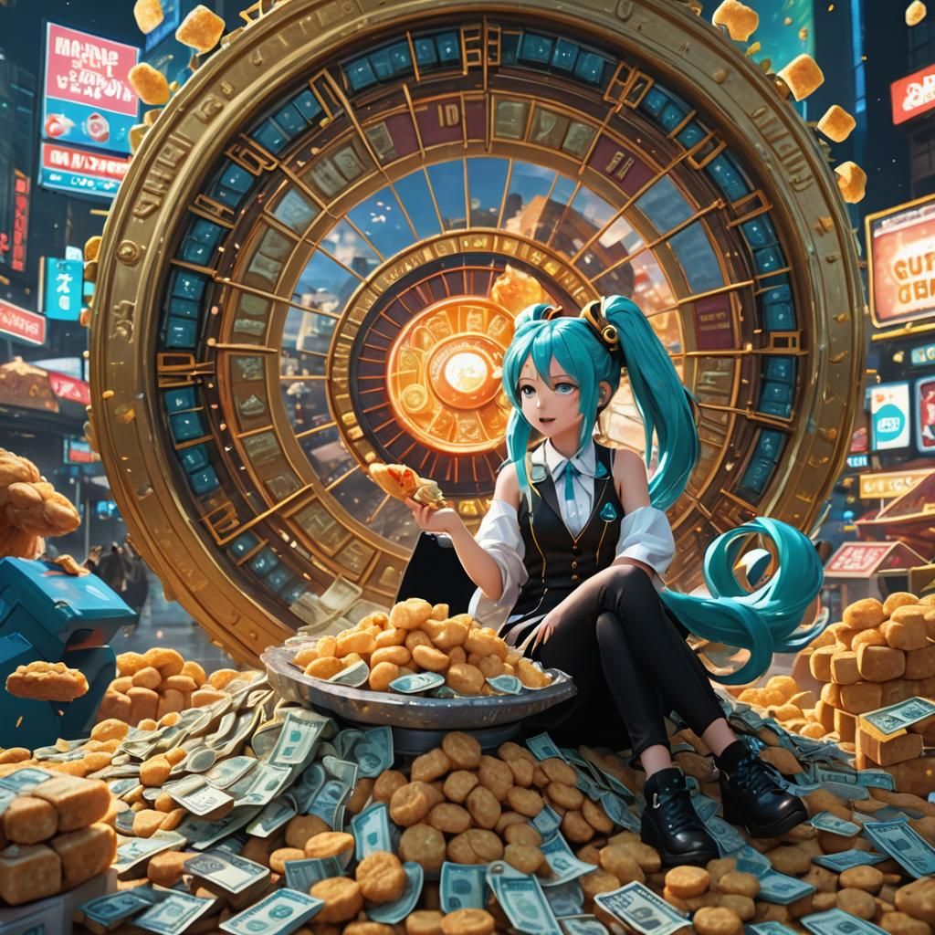 Miku Hatsune's Stock Market Feast: Digital Art