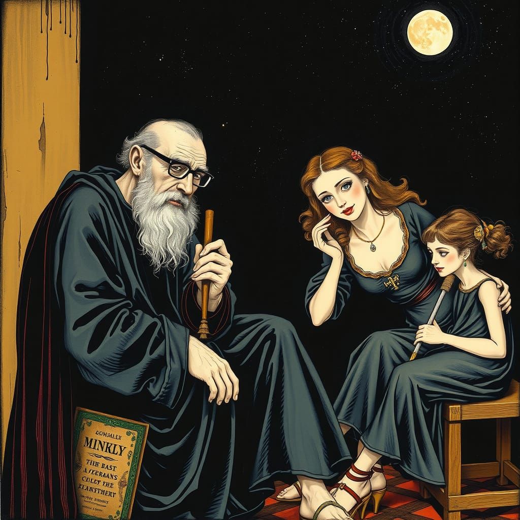 Surreal Masterpiece in Gouache and Ink Style