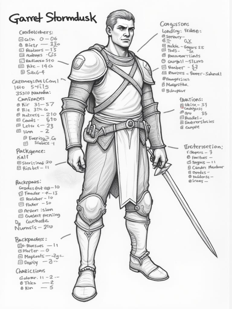 Schematized Human Fighter Drawing in Pencil