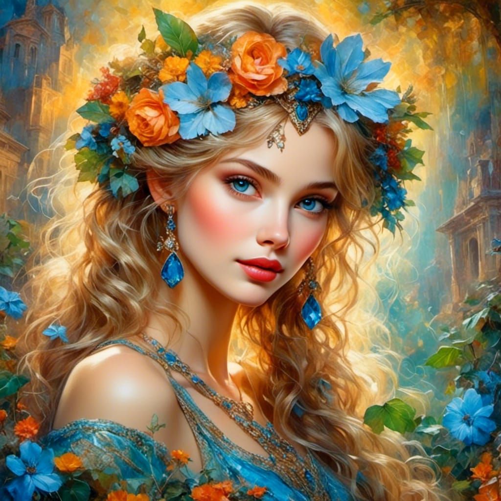 Luminous Lady in a Visionary Art Style