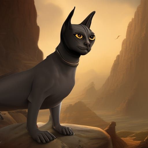 Detailed Sphinx Cat Fantasy Concept Art
