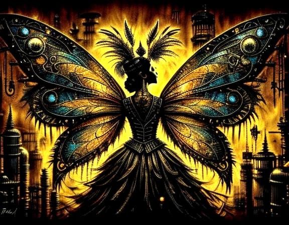 Steampunk Fairy with Zentangle and Metallic Textures