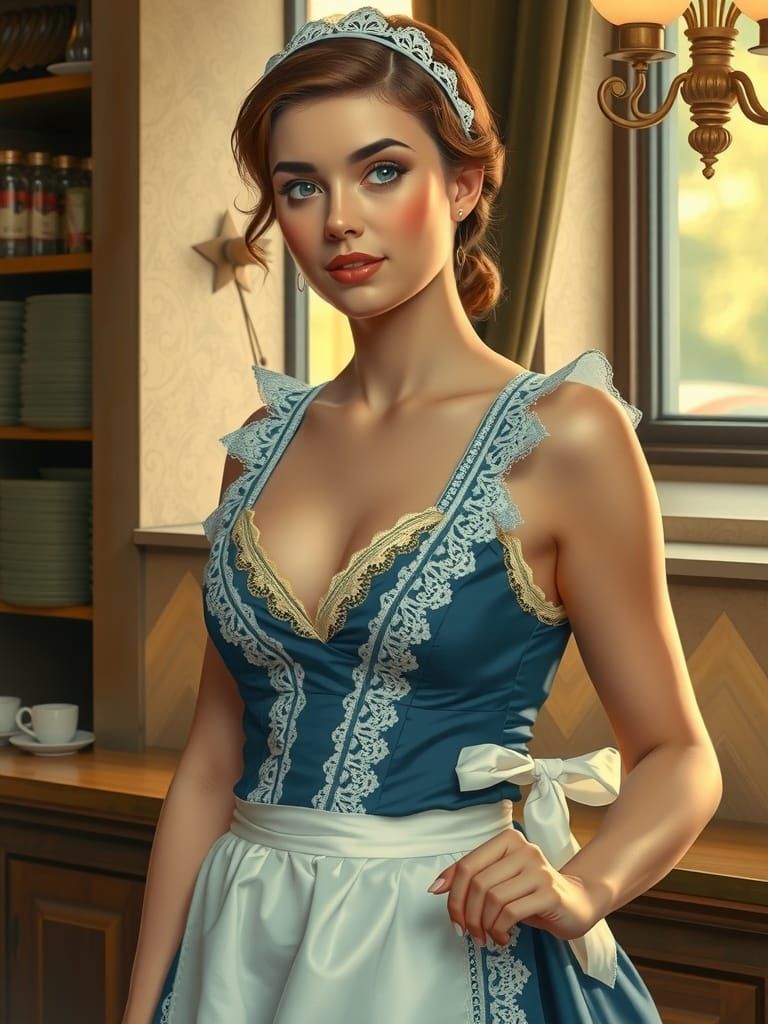 Coffee Maid with Lace, in Art Nouveau Style