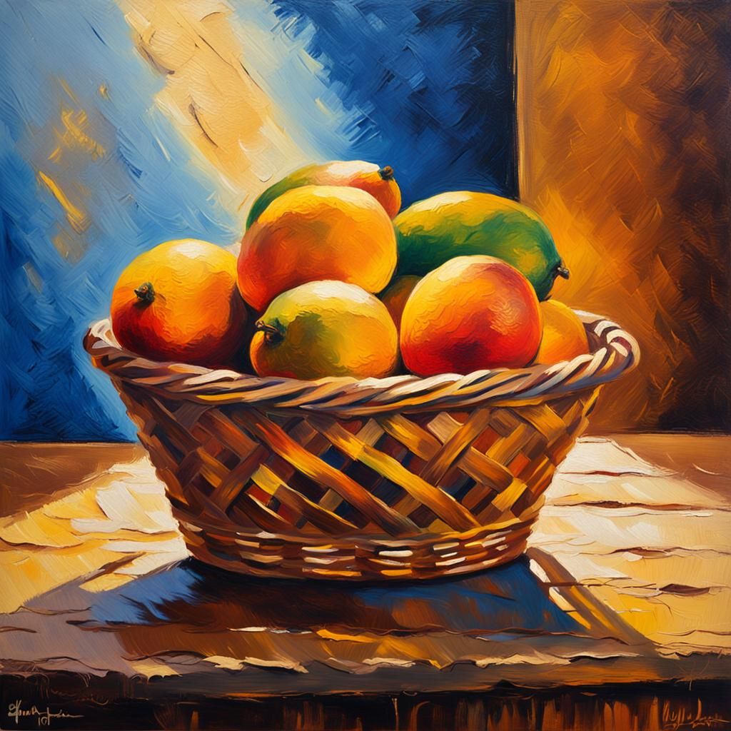 Basket of Mangos in Impressionist Oil Painting