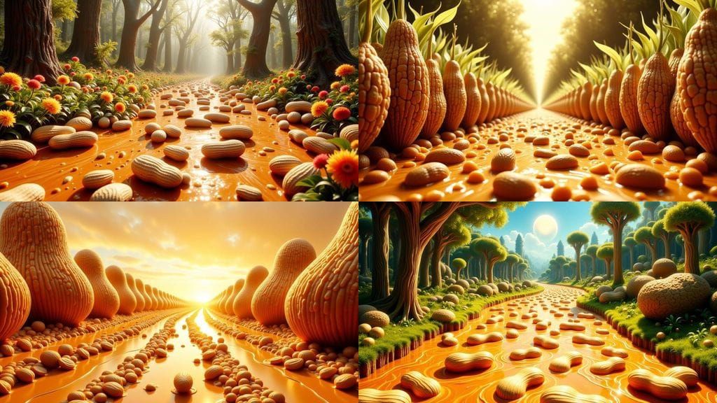 Surreal Landscape of a Dreamy Road Paved with Caramel and Pe...