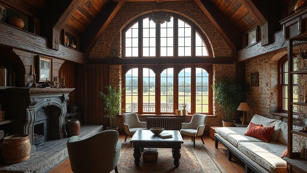 Cozy Medieval Castle Lounge With Farmhouse Elements