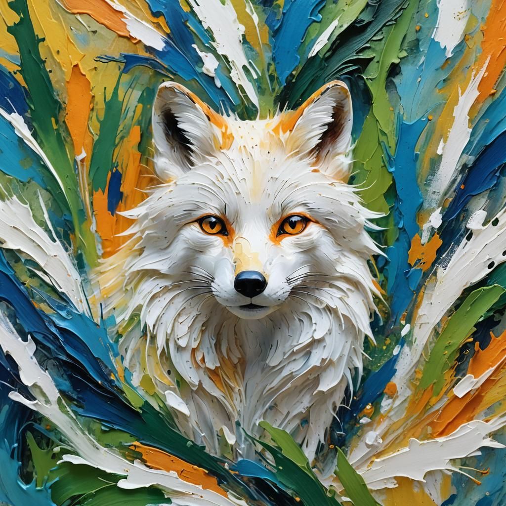 White Fox in Abstract Expressionism Style